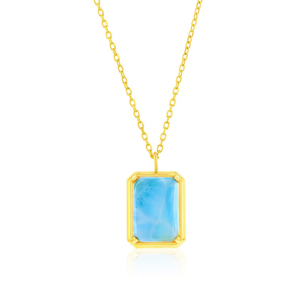Sterling Silver, Rectangle Larimar Necklace - Gold Plated
