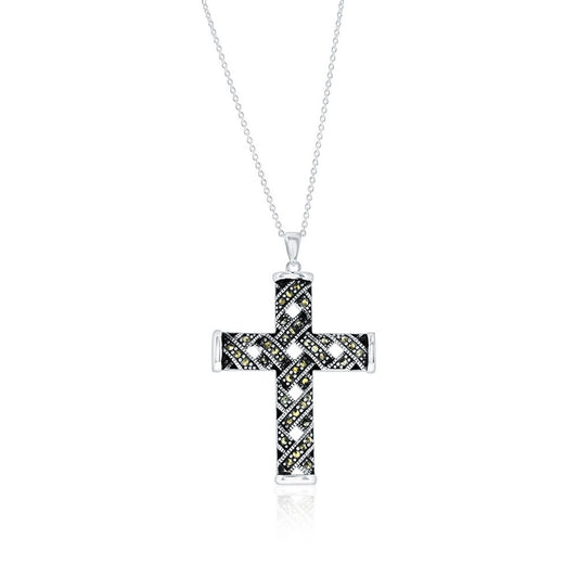 Sterling Silver, Marcasite Cross Necklace
