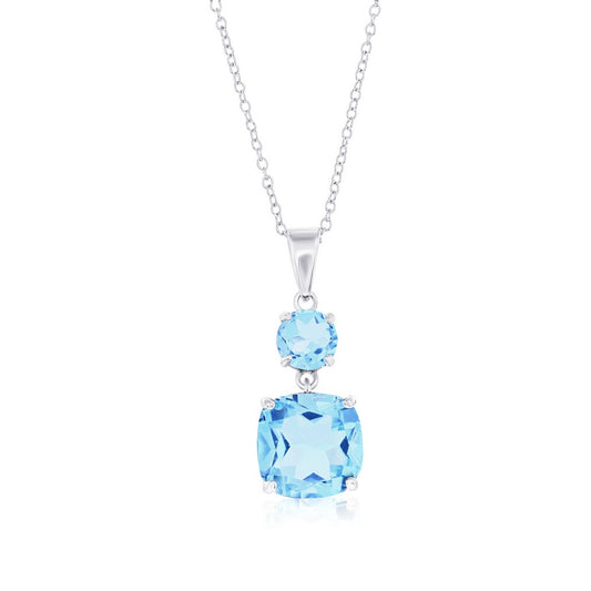 Sterling Silver, Round & Square Gem Necklace - Sky Blue Topaz