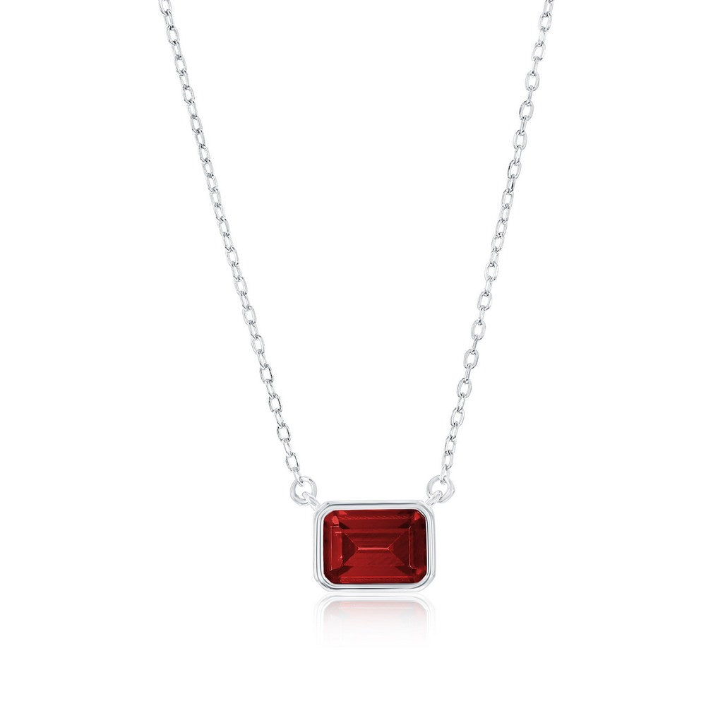 Sterling Silver, 'January' Birthstone Rectangle CZ Necklace - Garnet