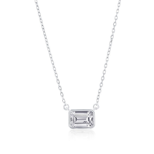 Sterling Silver, 'April' Birthstone Rectangle CZ Necklace - White CZ