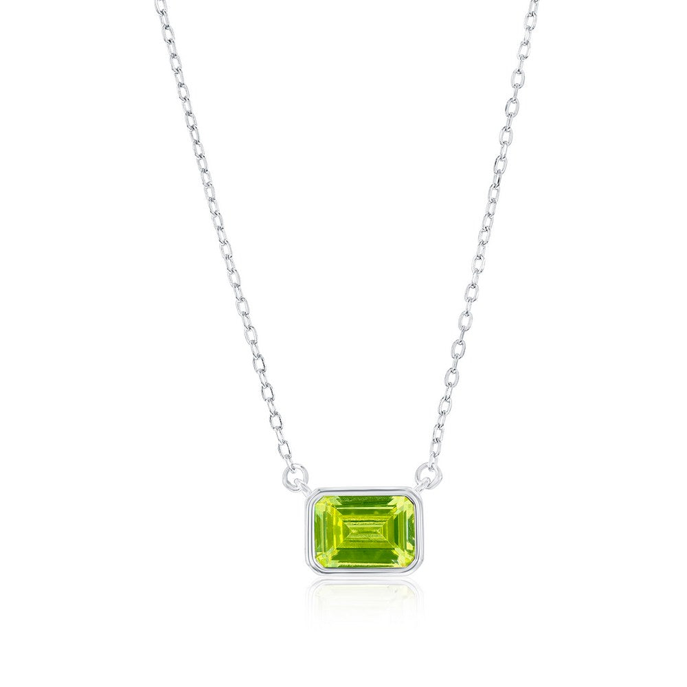 Sterling Silver, 'August' Birthstone Rectangle CZ Necklace - Peridot