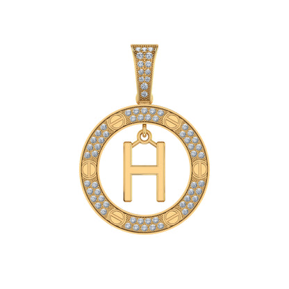 10k yellow gold H initial pendant with sparkling embellishments in a circular design