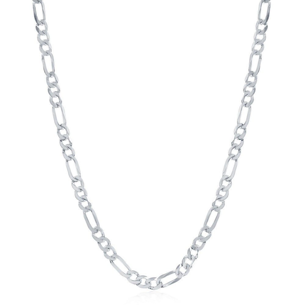 Sterling Silver, 4.2mm Figaro Chain - Rhodium Plated