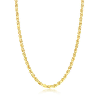 Sterling Silver, Solid Diamond-Cut 3mm Rope Chain - Gold Plated