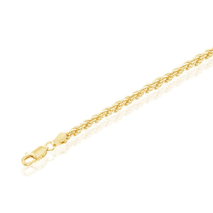 Sterling Silver, Solid Diamond-Cut 3mm Rope Chain - Gold Plated