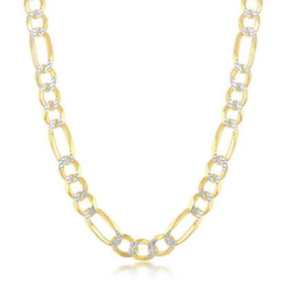 Sterling Silver, Pave 7mm Figaro Chain (180 Gauge) - Gold Plated