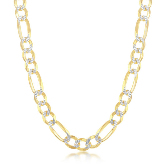 Sterling Silver, Pave 7mm Figaro Chain (180 Gauge) - Gold Plated
