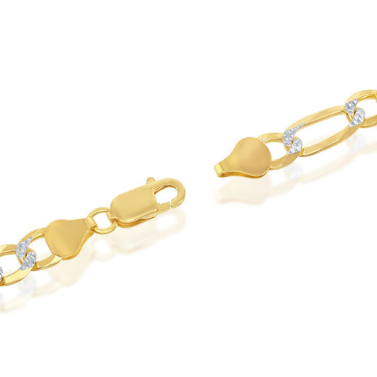 Sterling Silver, Pave 7mm Figaro Chain (180 Gauge) - Gold Plated
