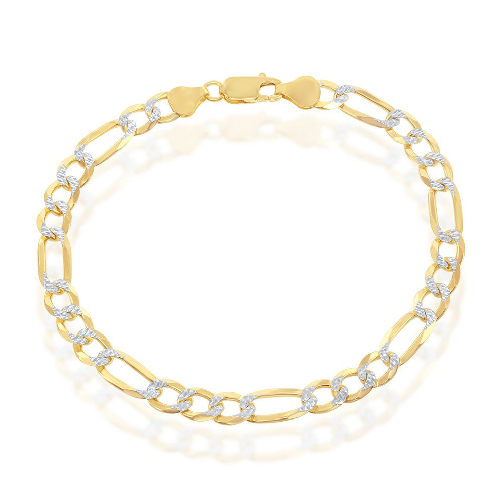 Sterling Silver, Pave 7mm Figaro Chain (180 Gauge) - Gold Plated