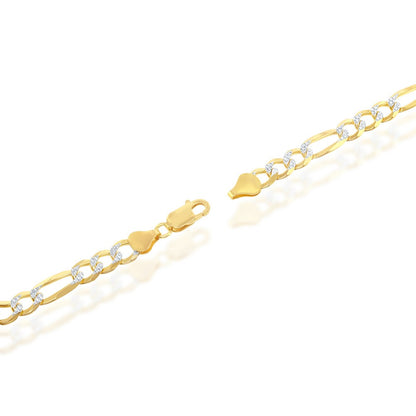 Sterling Silver, Pave 7mm Figaro Chain (180 Gauge) - Gold Plated