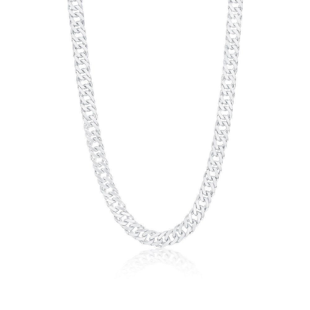 Sterling Silver 7.5mm Textured Double-Link Chain - Rhodium Plated