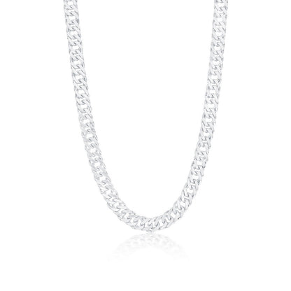 Sterling Silver 7.5mm Textured Double-Link Chain - Rhodium Plated