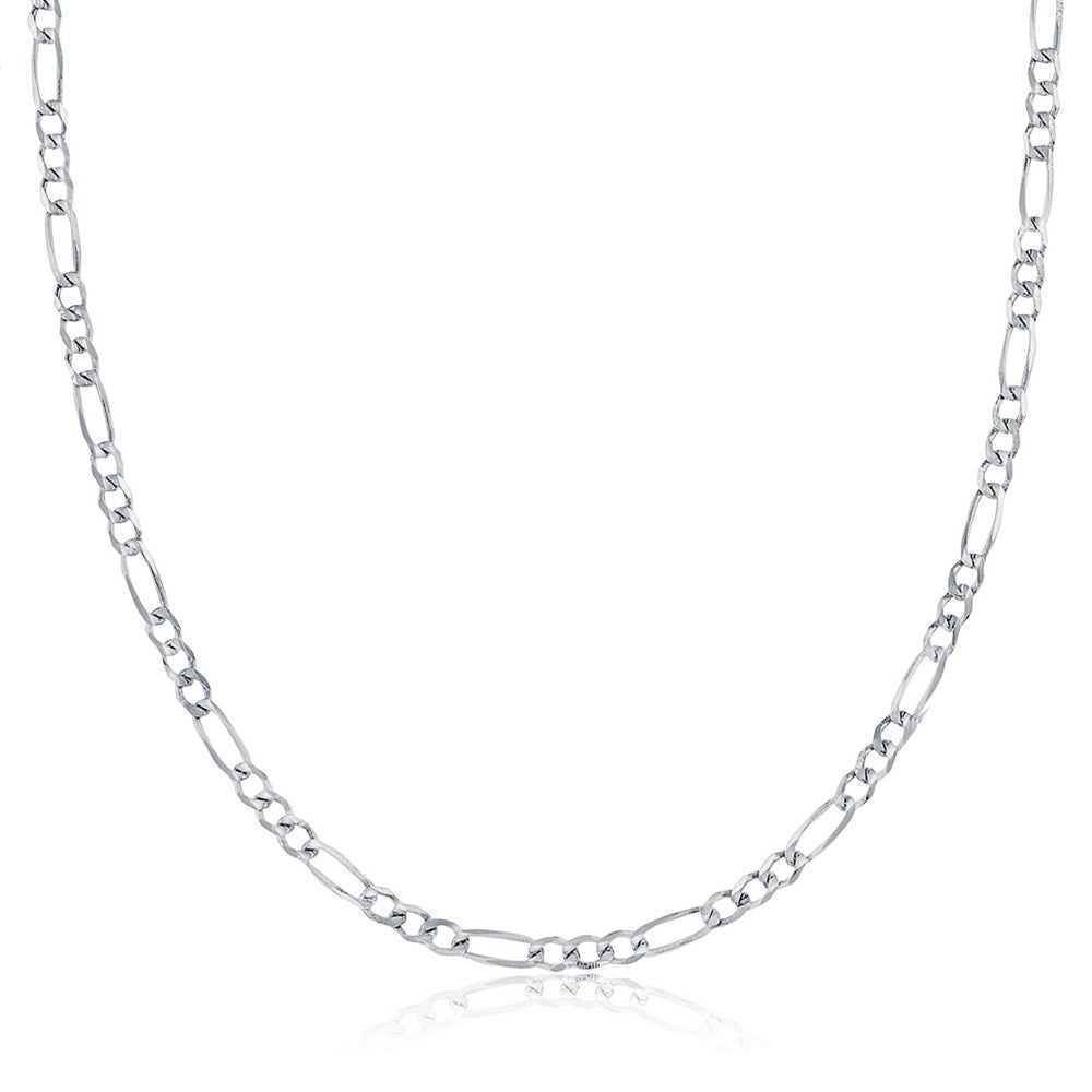 Sterling Silver, 2mm Figaro Chain - Rhodium Plated