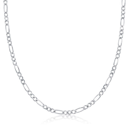 Sterling Silver, 2mm Figaro Chain - Rhodium Plated