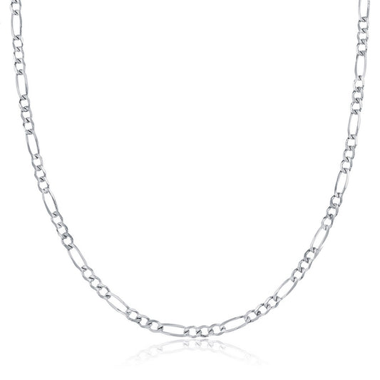 Sterling Silver, 2mm Figaro Chain - Rhodium Plated
