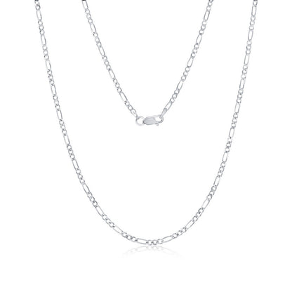 Sterling Silver, 2mm Figaro Chain - Rhodium Plated