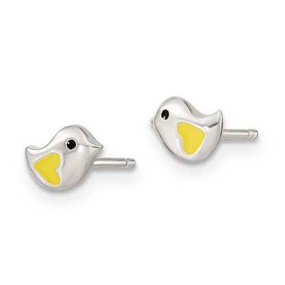Sterling Silver Yellow Enamel Bird Children's Necklace & Post Earrings Set