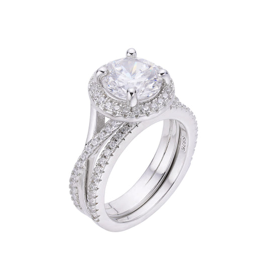 S.Silver Moissanite Round 0.32 Cttw and Oval Shape 2 Cttw Designer Sz 7 Womens Ring RP