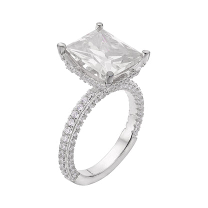 Royal Jewelry and Watches moissanite baguette engagement ring with a stunning square center stone and delicate band