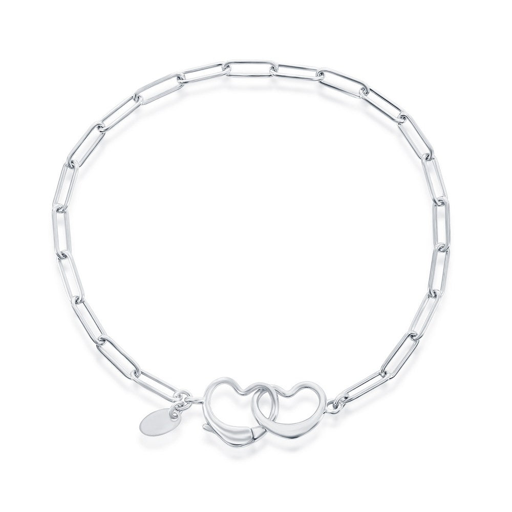 Sterling Silver, Paperclip, Heart Clasp Bracelet
