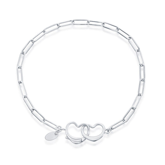 Sterling Silver, Paperclip, Heart Clasp Bracelet