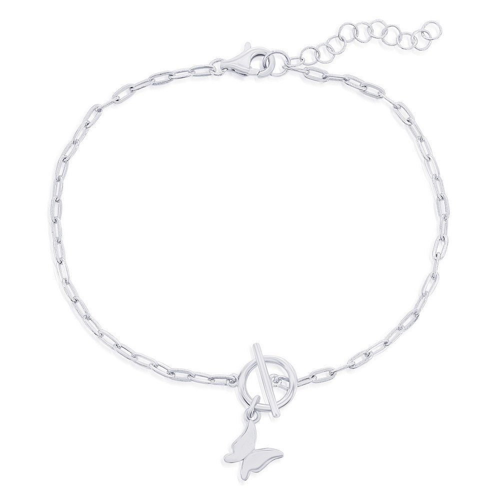 Sterling Silver, Butterfly Charm Paperclip Toggle Bracelet