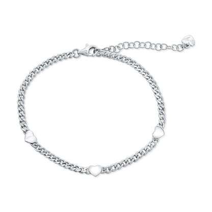 Sterling Silver, Heart Cuban Bracelet