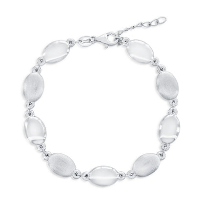 Sterling Silver, Alternating Brushed & Polished Oval Bracelet