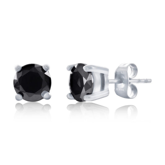Stainless Steel, 7mm Round Black CZ Studs