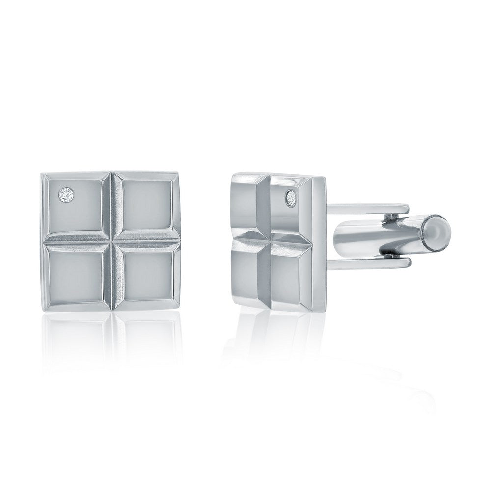 Stainless Steel, Square Single CZ Cuff Links