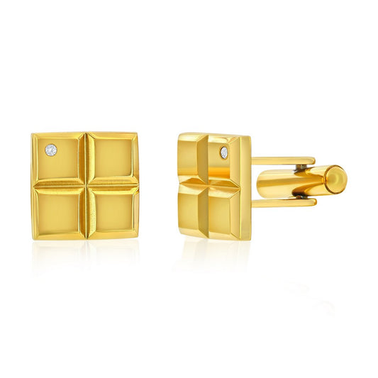 Stainless Steel, Square Single CZ Cuff Links - Gold Plated