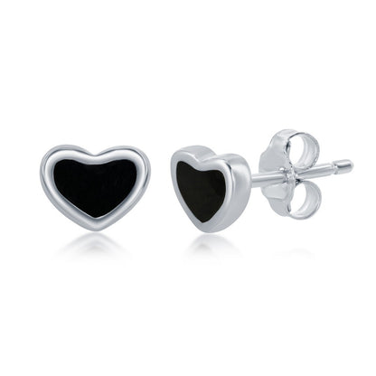 Sterling Silver Onyx Heart Pendant and Earrings Set