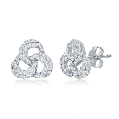Sterling Silver CZ Triple Ring Pendant and Earrings Set