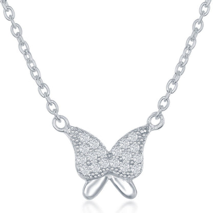 Sterling Silver, CZ Butterfly Necklace and Earrings Set