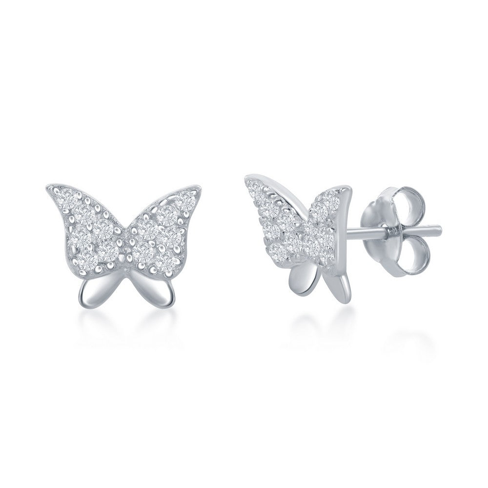 Sterling Silver, CZ Butterfly Necklace and Earrings Set