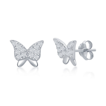 Sterling Silver, CZ Butterfly Necklace and Earrings Set