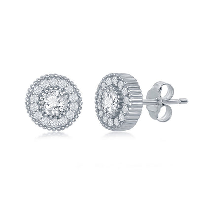 Sterling Silver CZ Halo Necklace and Earrings Set