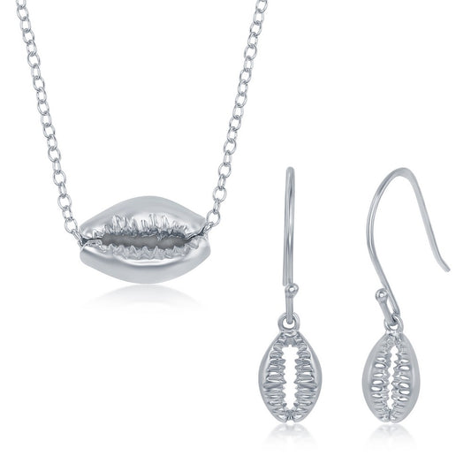 Classic Of New York sterling silver cowrie shell jewelry set featuring necklace and earrings