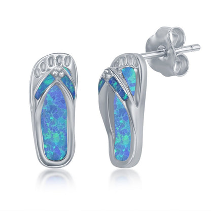Sterling Silver, Blue Inlay Opal Necklace and Earrings Set - Flip Flop