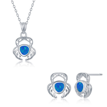 Classic Of New York sterling silver crab jewelry set with opal accents featuring a necklace and earrings