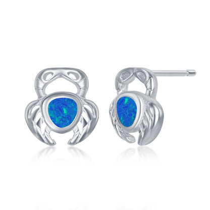 Sterling silver crab jewelry set with blue opal inlay earrings for a unique ocean-inspired look