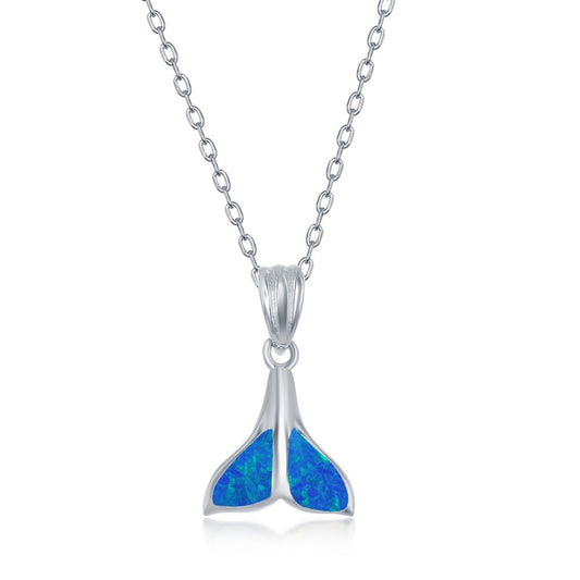 Sterling silver whale tail jewelry set featuring an elegant pendant with blue opal inlay
