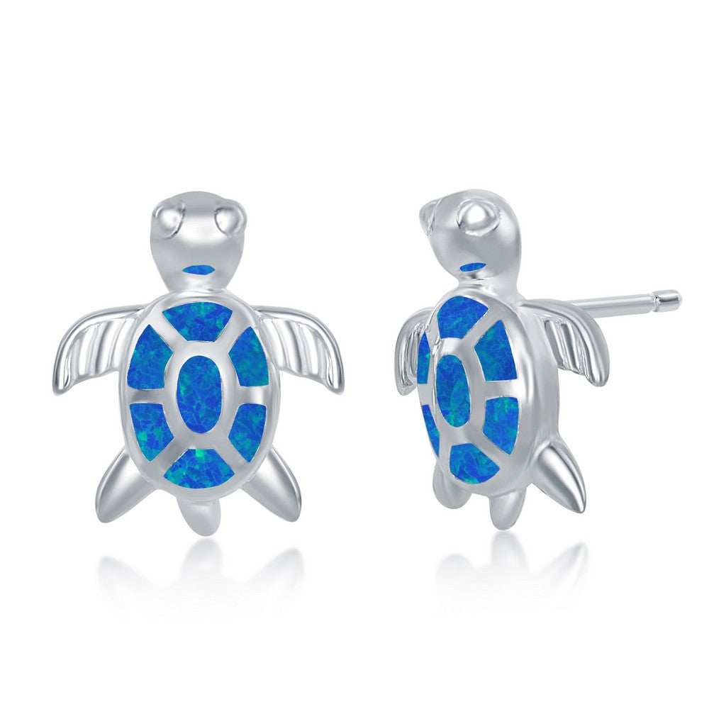 Sterling silver turtle jewelry set with vibrant blue opal inlaid detail for a unique accessory