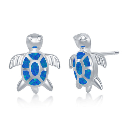 Sterling silver turtle jewelry set with vibrant blue opal inlaid detail for a unique accessory