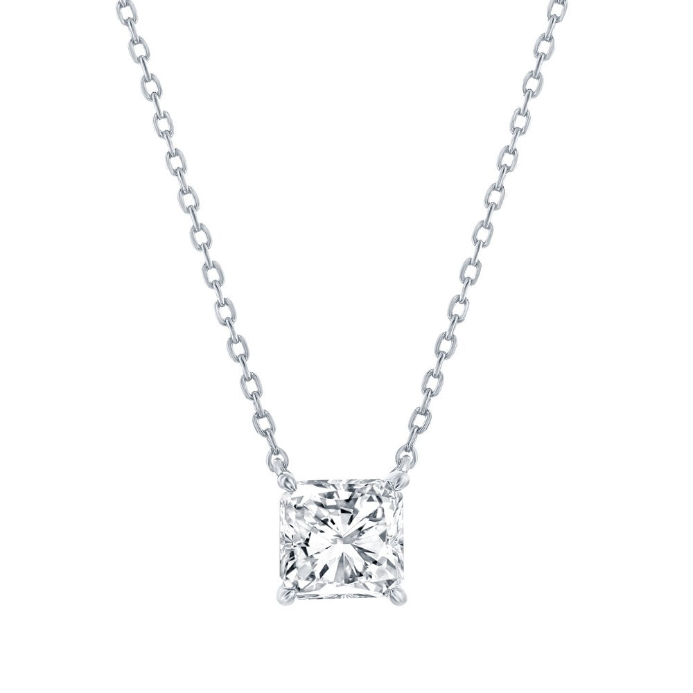 Sterling Silver, Solitaire 6mm Princess-Cut CZ, Necklace & Earrings Set