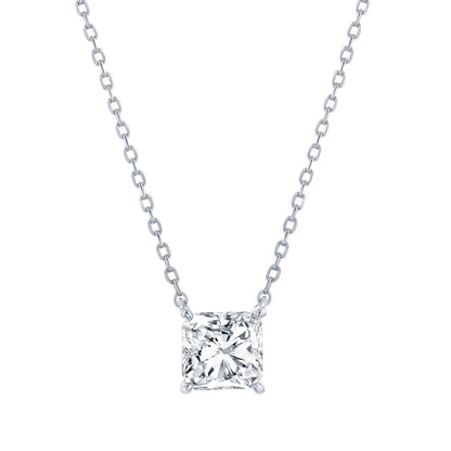 Sterling Silver, Solitaire 6mm Princess-Cut CZ, Necklace & Earrings Set