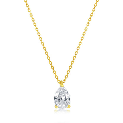 Sterling Silver, Solitaire Pear-Shaped CZ, 5x6mm Necklace & 4x5mm Earrings Set - Gold Plated