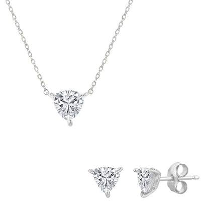 Sterling Silver, Solitaire Trillion CZ, 6mm Necklace & 5mm Earrings Set