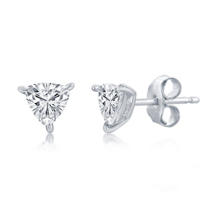 Sterling Silver, Solitaire Trillion CZ, 6mm Necklace & 5mm Earrings Set